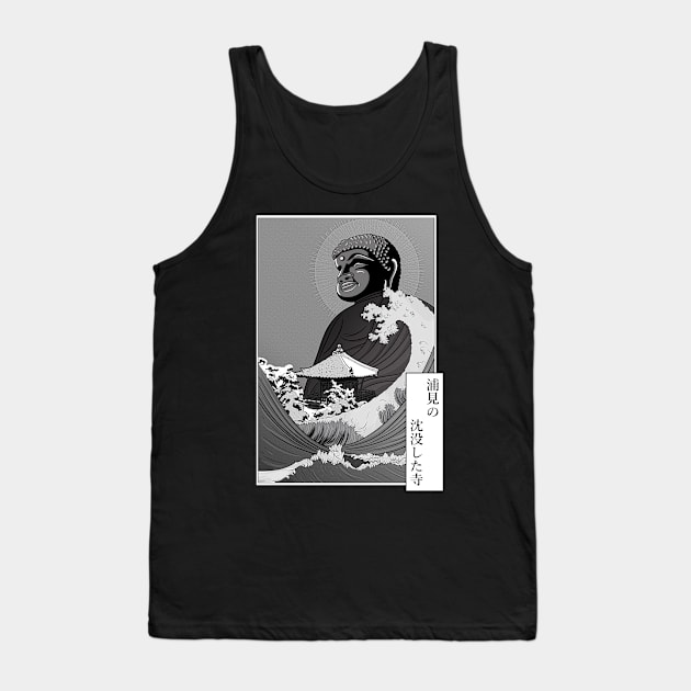 Buddha and tsunami on a temple Tank Top by Ukiyograph